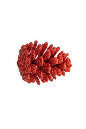 close up photo of red pineapple with glitter isolated on white background of christmas tree decoration.の写真素材