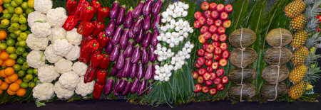 original decoration with fruits, vegetables and greens on wallsの写真素材