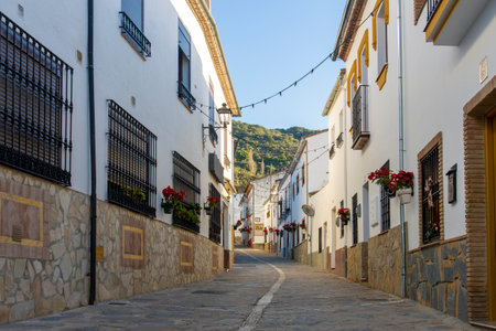 street of typical Andalusian town in the province of Malaga (Jimena de libar)の写真素材