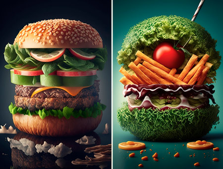 two vegan burgers, generated by AI illustrationの素材