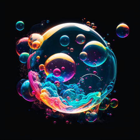 colorful bubbles and textures creating abstract imageの写真素材