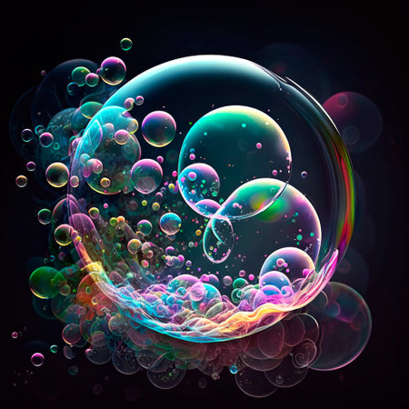 colorful bubbles and textures creating abstract imageの写真素材