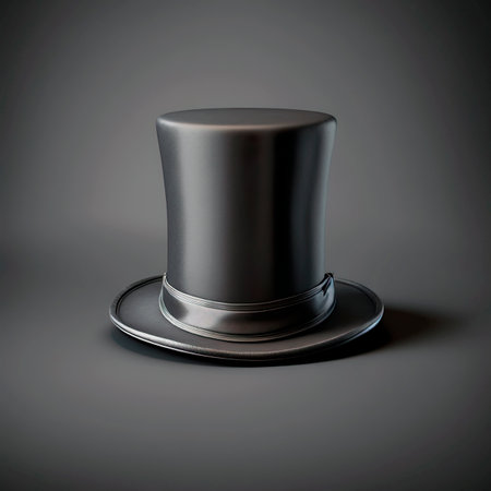 elegant top hat isolated on gray backgroundの素材
