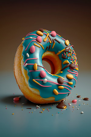 Fresh sweet donuts with icing and decorated sprinkles. bakery ad design elements with glazed donuts.generative by aiの素材