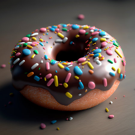 Fresh sweet donuts with icing and decorated sprinkles. bakery ad design elements with glazed donuts.generative by aiの素材