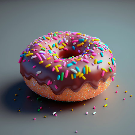 close up image of covered and decorated donut.generative by aiの素材