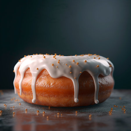 donut with white icing and decorative ballsの素材