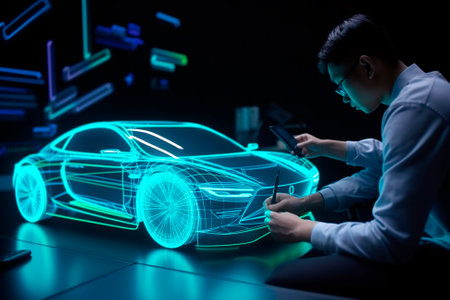 holographic design of electric car .AI generatedの素材