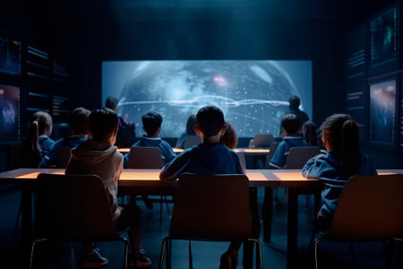 Kindergarten class in high-tech classroom. AI generatedの素材