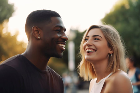 young interracial couple in the park .AI generatedの素材