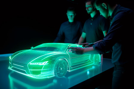 engineers working on holographic electric car design .AI generatedの素材