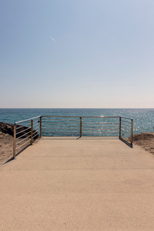 view from balcony overlooking the mediterranean seaの写真素材