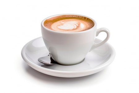 cup of coffee on a plate on a white background. generated by AIの素材