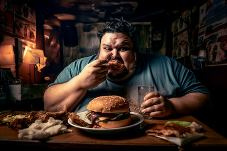 very fat and unhealthy man eating. generated by AIの素材