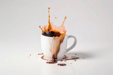large splash in a coffee cup on a white background. generated by AIの素材