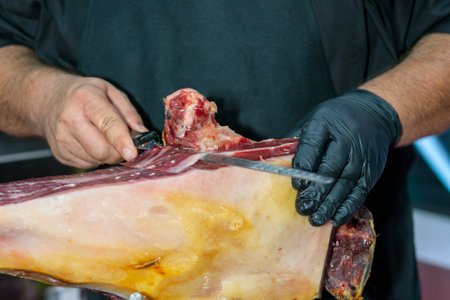 specialist person cutting iberian hamの写真素材