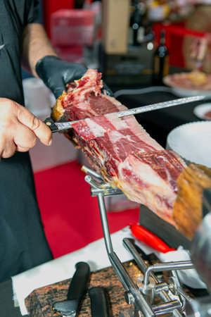 close up shot cutting iberian hamの写真素材