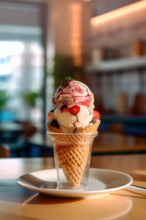 Artisan ice cream on table in the ice cream shop.の素材