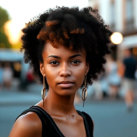 close-up of young african american woman looking at the camera,generated with AIの素材