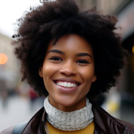 close-up of young african american woman looking at the camera,generated with AIの素材