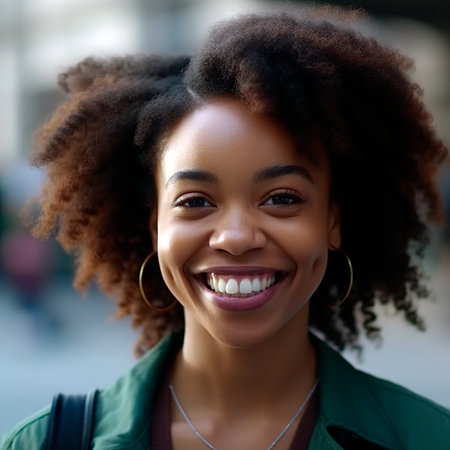 close-up of young african american woman looking at the camera,generated with AIの素材
