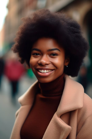 close-up of young african american woman looking at the camera,generated with AIの素材