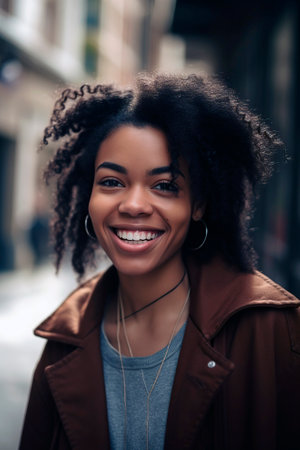close-up of young african american woman looking at the camera,generated with AIの素材