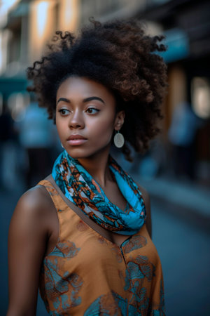 close-up of young african american woman looking at the camera,generated with AIの素材