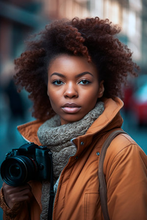 close-up of young african american woman looking at the camera,generated with AIの素材