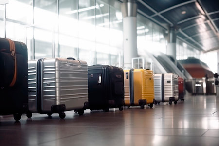 luggage at airport terminal.の素材