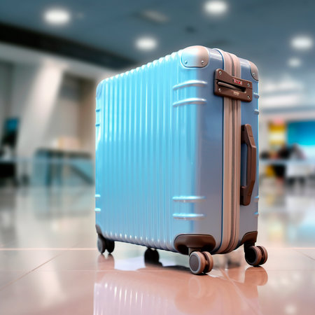 suitcase alone in terminal.の素材