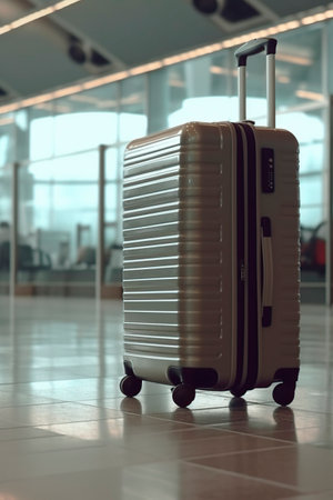 suitcase alone in terminal.の素材