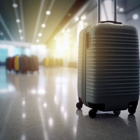 suitcase alone in terminal.の素材