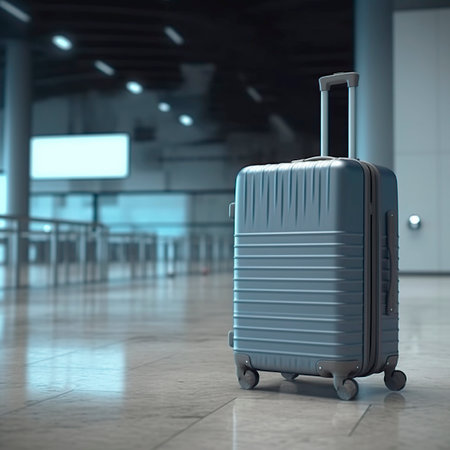 suitcase alone in terminal.の素材