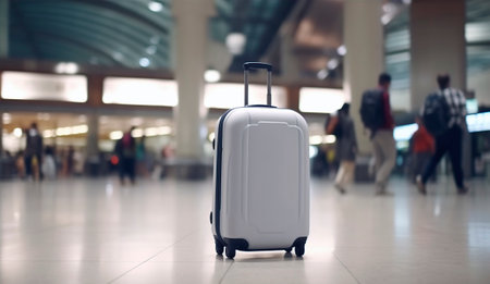 suitcase alone in terminal.の素材