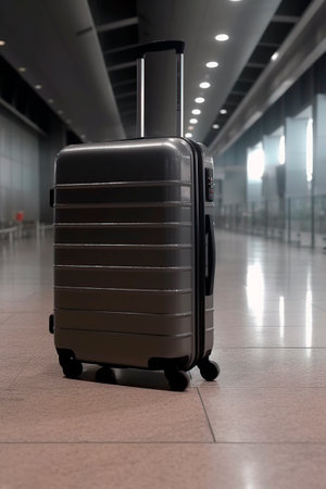 suitcase alone in terminal.の素材