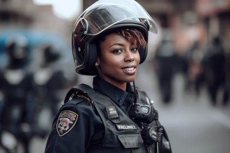 African-American policewoman in uniformの素材