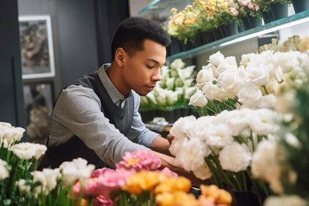 man working in flower shopの素材