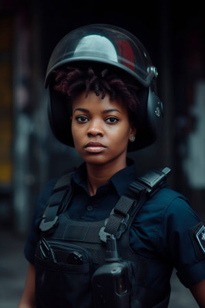 African-American policewoman in uniformの素材