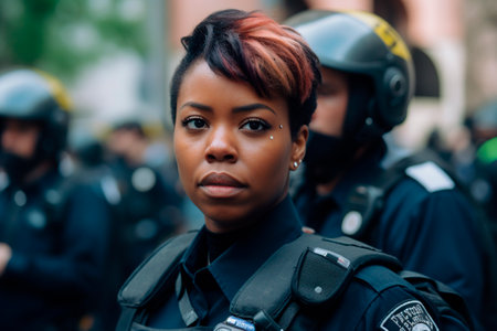 African-American policewoman in uniformの素材