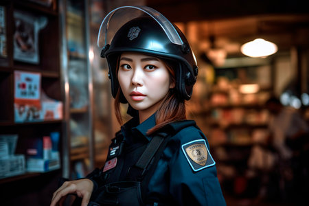 beautiful asian policewoman in uniformの素材