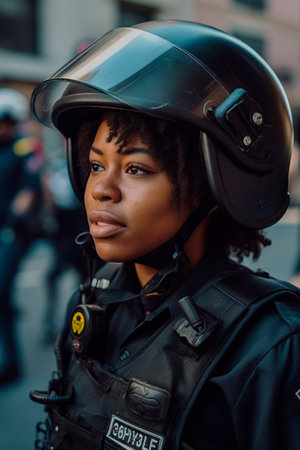 uniformed african american policewomanの素材