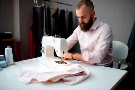 man working with sewing machineの素材