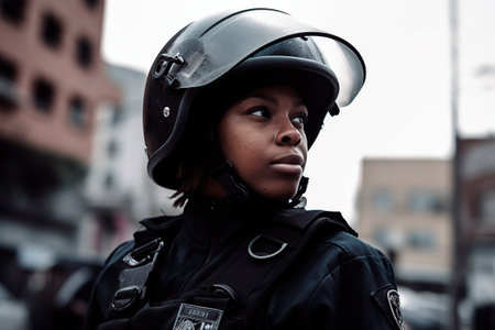 African-American policewoman in uniformの素材