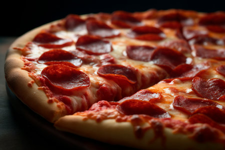 delicious pizza with lots of cheese and pepperoniの素材