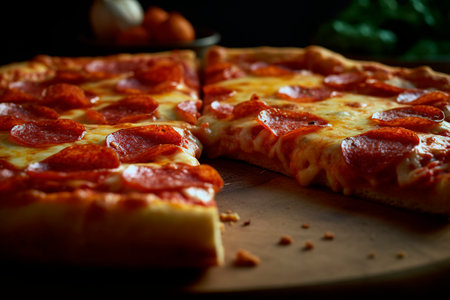 delicious pizza with lots of cheese and pepperoniの素材