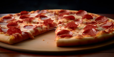 delicious pizza with lots of cheese and pepperoniの素材