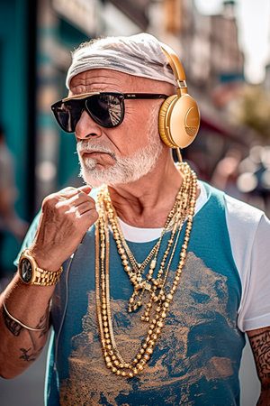 old man dressed in rap styleの素材