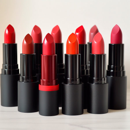 image of lipstick set in a variety of redsの写真素材