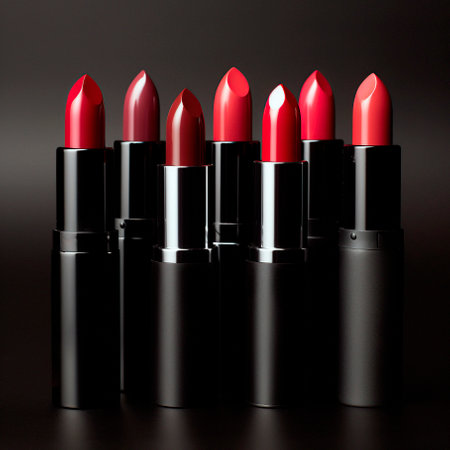 Set of lipsticks in red and natural colors, studio photoの写真素材